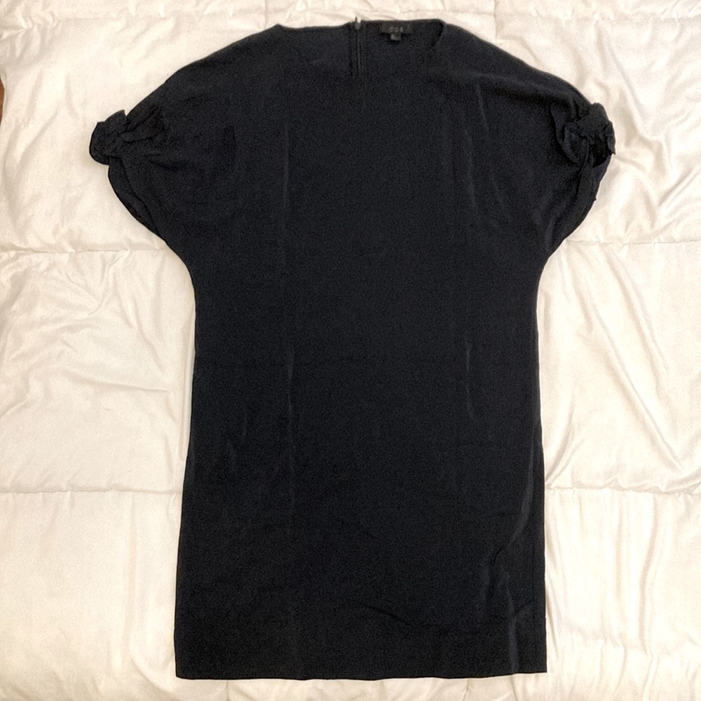 COS 100% Silk Structured puffy Sleeve Dress Navy Blue Size 6